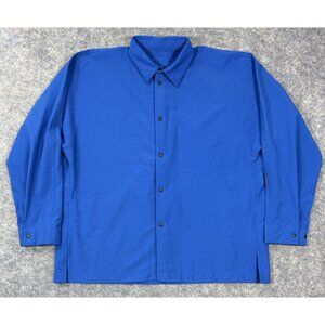 Homme Plisse Issey Miyake Mens Shirt Size 2 Snap Front Long-Sleeve Blue